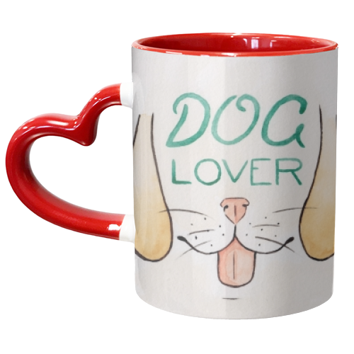 Dog Lover - Watercolour Illustration of Dog Mouth, Tongue, Nose and Whiskers With Calligraphy Letter - unique mug by A Rose Cast - Karen Murray