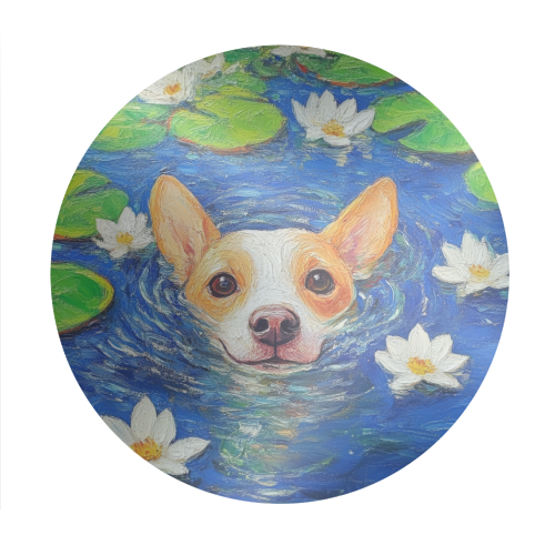 Dog swimming in lake - Circle Sticker by DejaReve