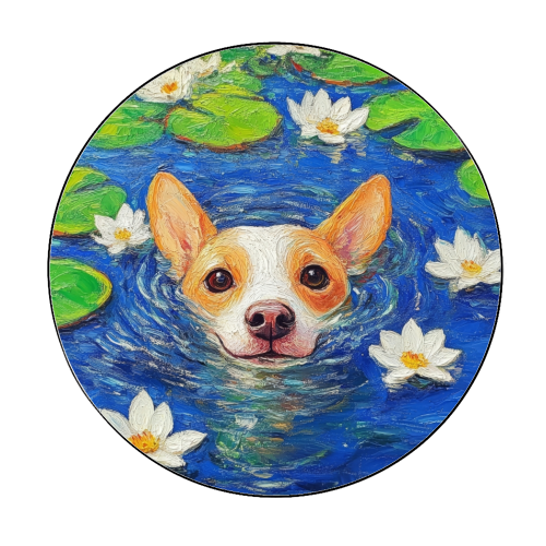 Dog swimming in lake - Circle Sticker by DejaReve
