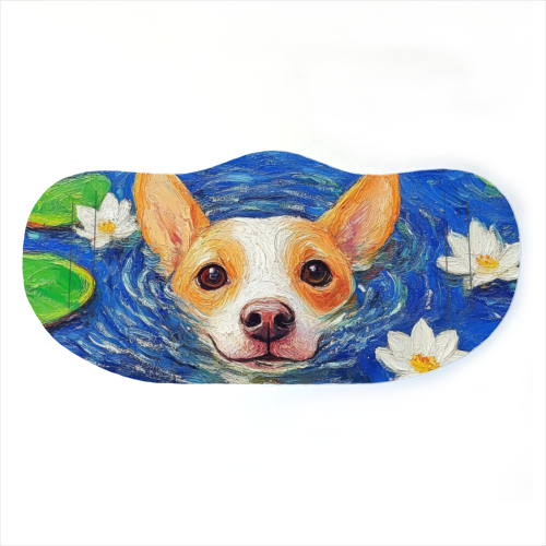 Dog swimming in lake - face cover mask by DejaReve