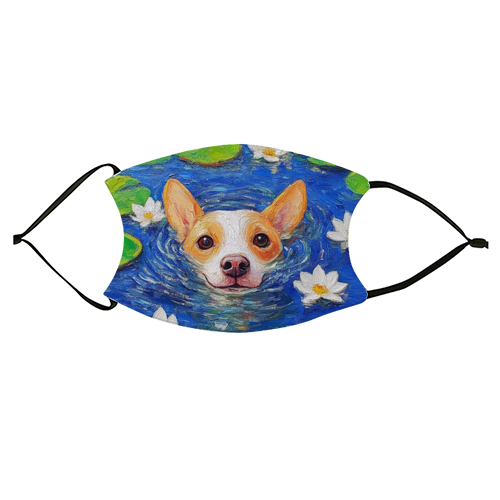 Dog swimming in lake - face cover mask by DejaReve