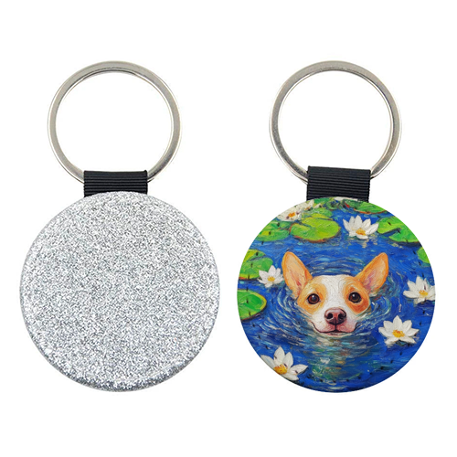Dog swimming in lake - keyring by DejaReve