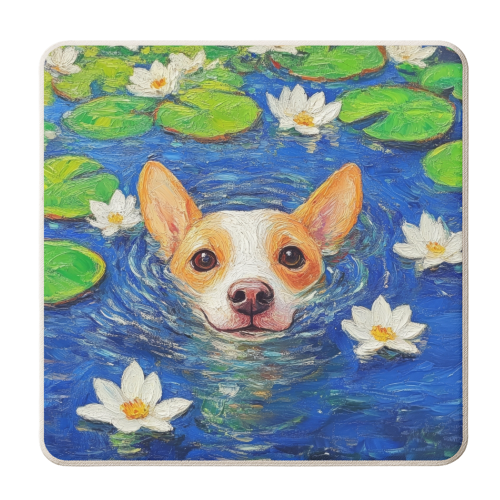 Dog swimming in lake - personalised beer coaster by DejaReve