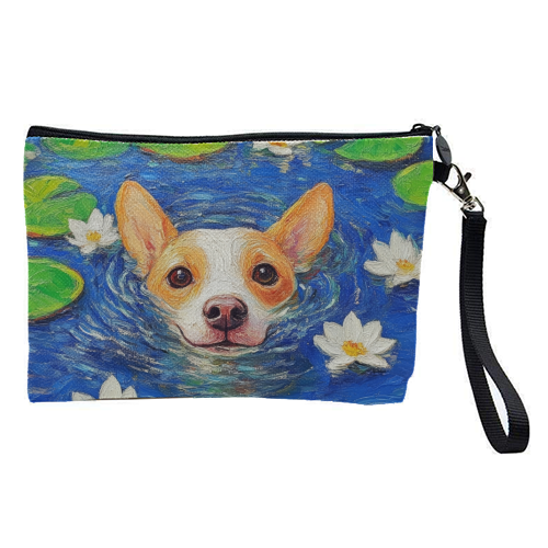 Dog swimming in lake - pretty makeup bag by DejaReve