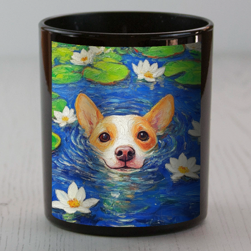 Dog swimming in lake - scented candle by DejaReve