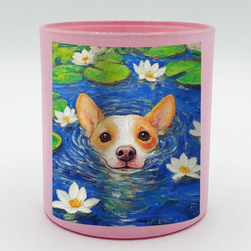 Dog swimming in lake - scented candle by DejaReve