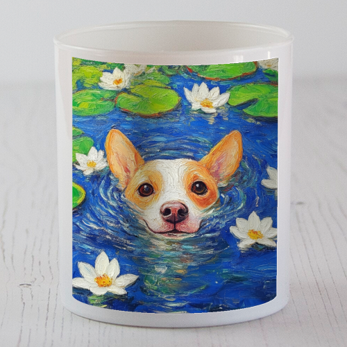 Dog swimming in lake - scented candle by DejaReve