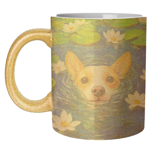 Dog swimming in lake - unique mug by DejaReve