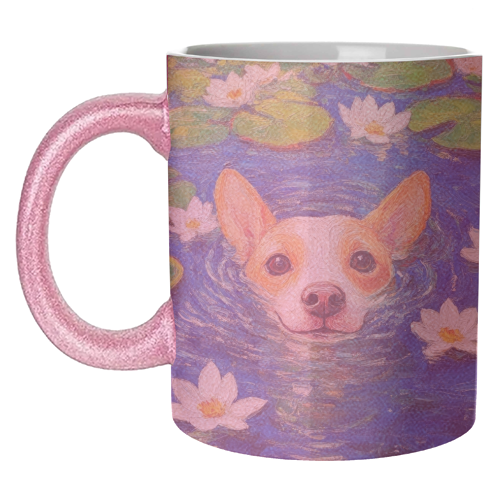 Dog swimming in lake - unique mug by DejaReve