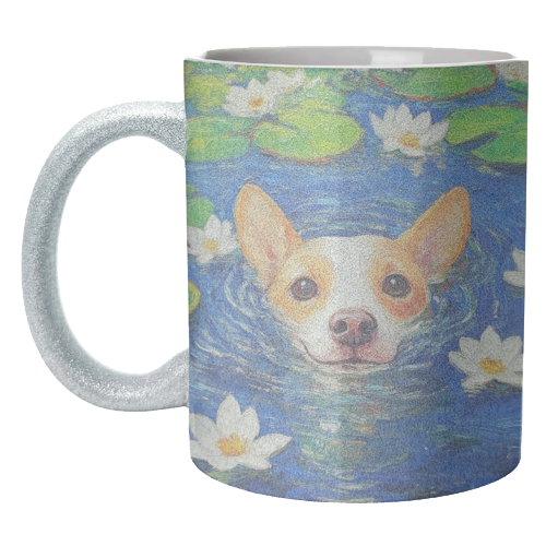 Dog swimming in lake - unique mug by DejaReve