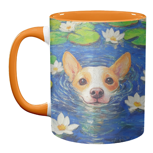 Dog swimming in lake - unique mug by DejaReve