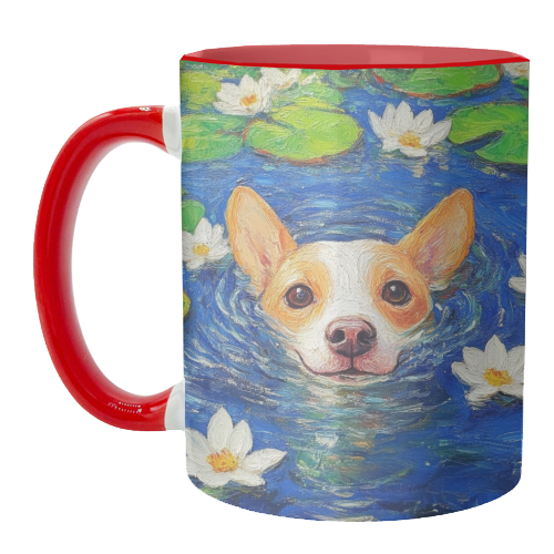 Dog swimming in lake - unique mug by DejaReve