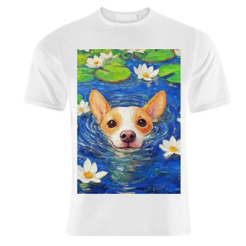 Dog swimming in lake - unique t shirt by DejaReve