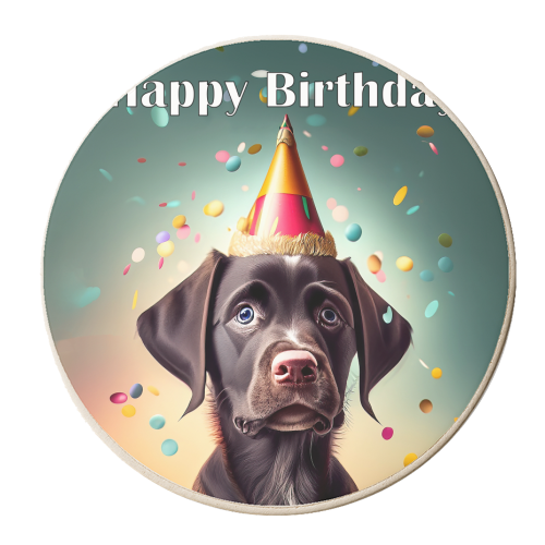 Dog Wearing a Party Hat - personalised beer coaster by David Bond