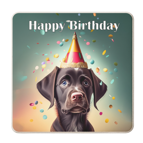 Dog Wearing a Party Hat - personalised beer coaster by David Bond