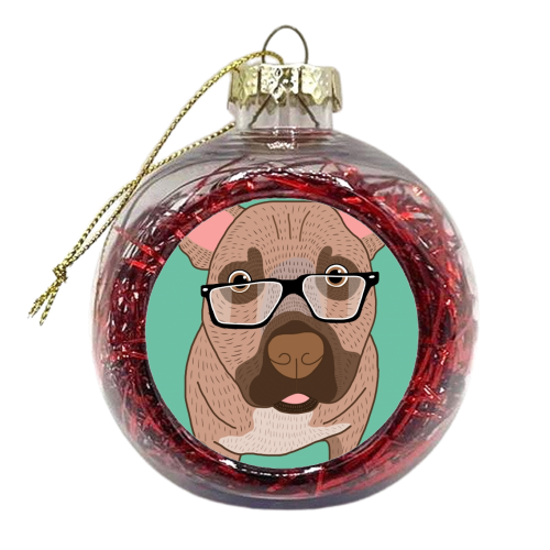 dog with glasses - xmas bauble by ainsley wilson