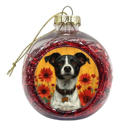 Dog with red flowers - xmas bauble by DejaReve