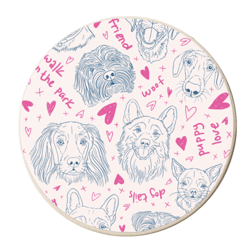 Doggy Pals Hearts & Kisses - personalised beer coaster by Adam Regester