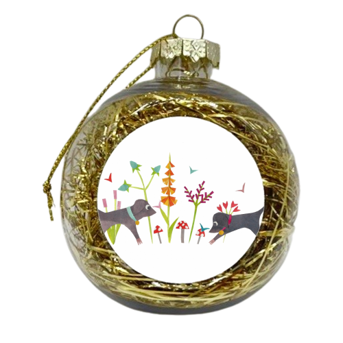 Dogs and Butterflies - xmas bauble by Natalie Stoten