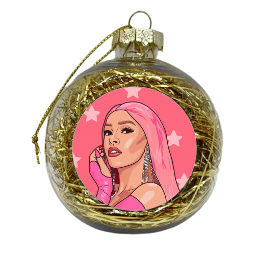 Doja cat star print - xmas bauble by The Girl Next Draw