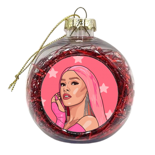 Doja cat star print - xmas bauble by The Girl Next Draw