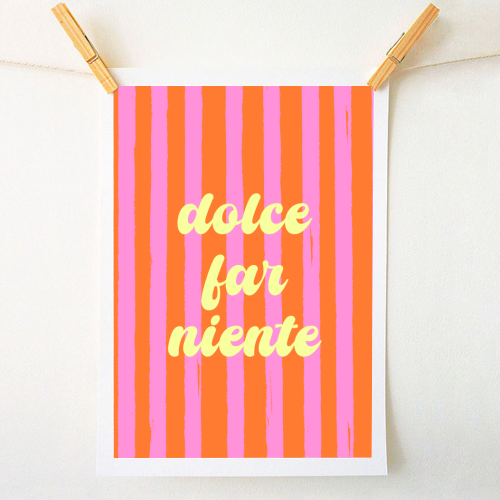 Dolce Far Niente – Pink & Orange Candy Stripes - A1 - A4 art print by EZbie