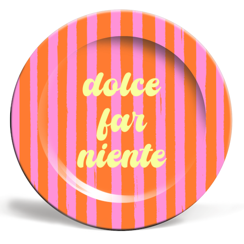 Dolce Far Niente – Pink & Orange Candy Stripes - ceramic dinner plate by EZbie