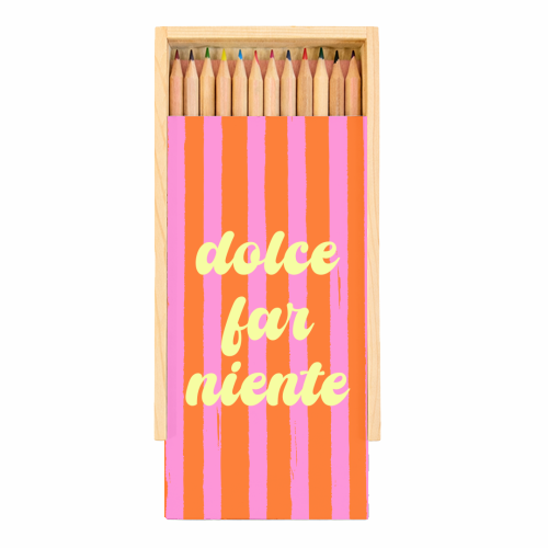 Dolce Far Niente – Pink & Orange Candy Stripes - Coloured Pencils with Box by EZbie
