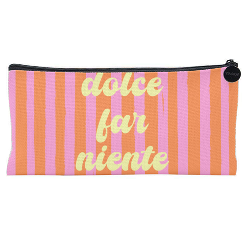 Dolce Far Niente – Pink & Orange Candy Stripes - flat pencil case by EZbie