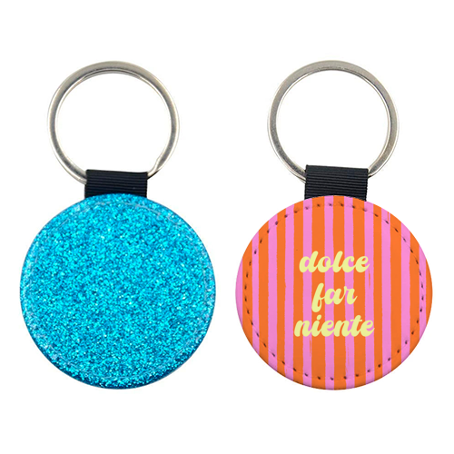 Dolce Far Niente – Pink & Orange Candy Stripes - keyring by EZbie