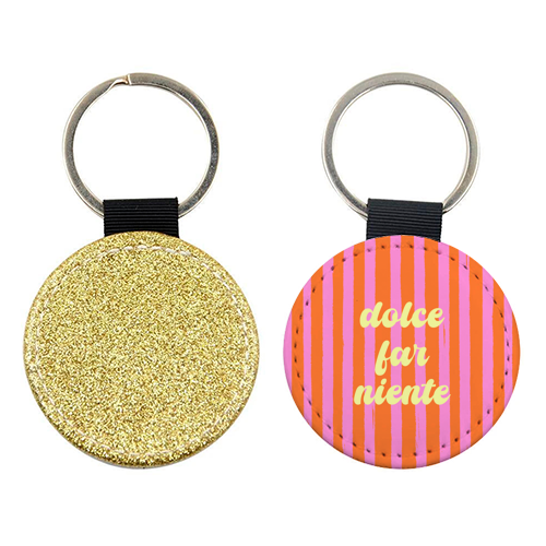 Dolce Far Niente – Pink & Orange Candy Stripes - keyring by EZbie