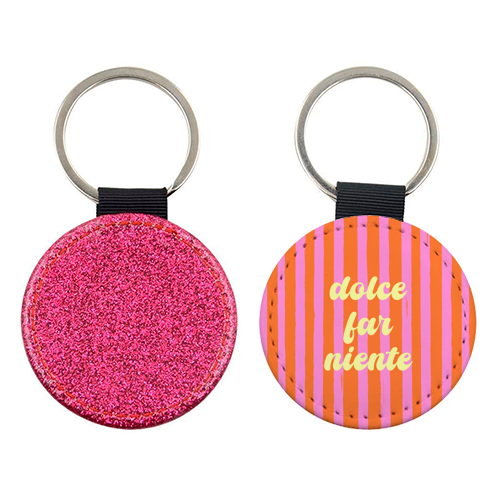 Dolce Far Niente – Pink & Orange Candy Stripes - keyring by EZbie