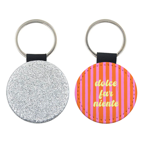 Dolce Far Niente – Pink & Orange Candy Stripes - keyring by EZbie