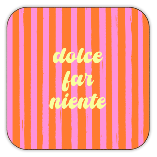 Dolce Far Niente – Pink & Orange Candy Stripes - personalised beer coaster by EZbie