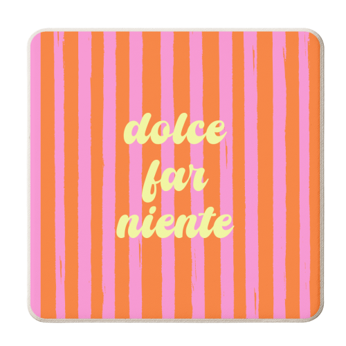Dolce Far Niente – Pink & Orange Candy Stripes - personalised beer coaster by EZbie