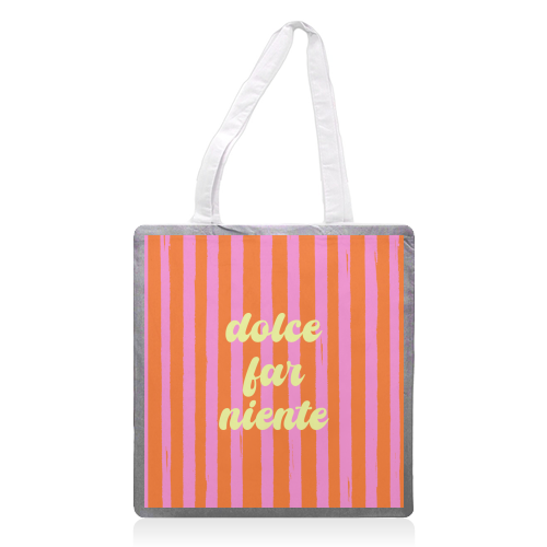 Dolce Far Niente – Pink & Orange Candy Stripes - printed canvas tote bag by EZbie