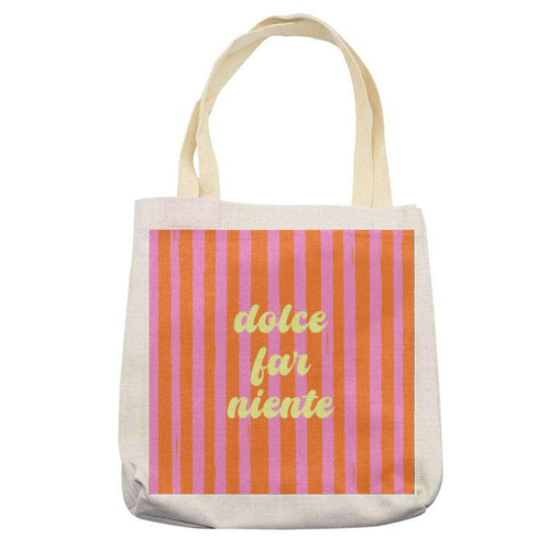 Dolce Far Niente – Pink & Orange Candy Stripes - printed canvas tote bag by EZbie