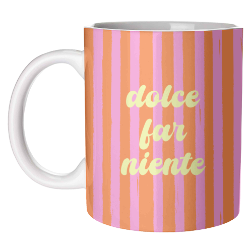 Dolce Far Niente – Pink & Orange Candy Stripes - unique mug by EZbie