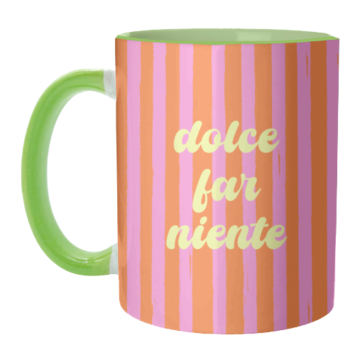 Dolce Far Niente – Pink & Orange Candy Stripes - unique mug by EZbie