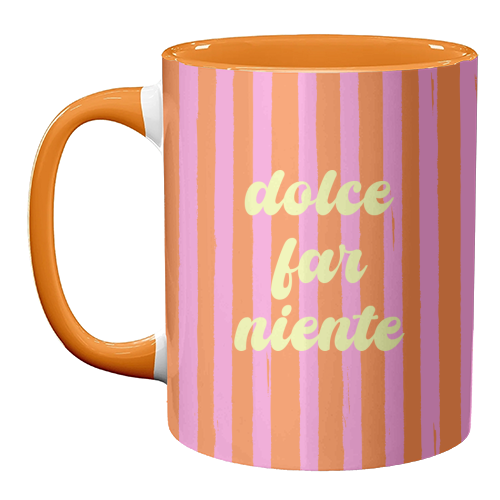 Dolce Far Niente – Pink & Orange Candy Stripes - unique mug by EZbie