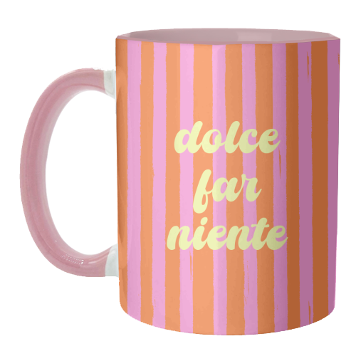 Dolce Far Niente – Pink & Orange Candy Stripes - unique mug by EZbie