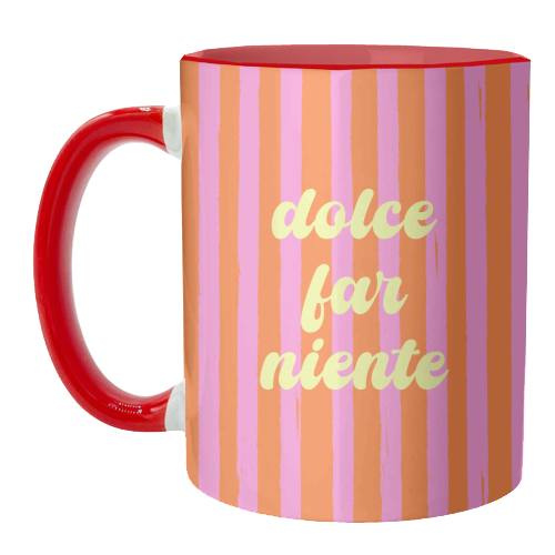 Dolce Far Niente – Pink & Orange Candy Stripes - unique mug by EZbie