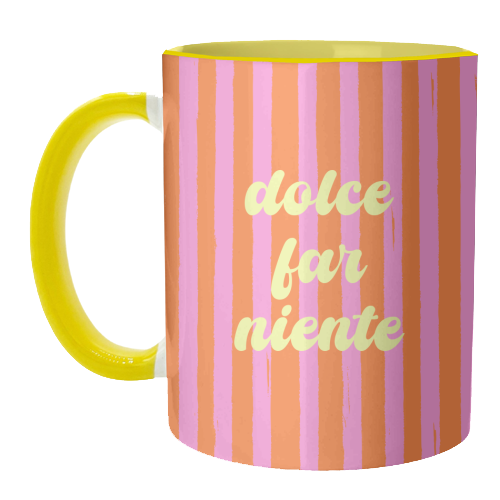 Dolce Far Niente – Pink & Orange Candy Stripes - unique mug by EZbie