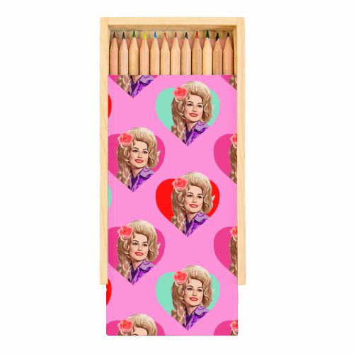 DOLLY HEARTS ON PINK - Coloured Pencils with Box by DOLLY WOLFE