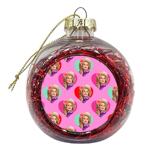 DOLLY HEARTS ON PINK - xmas bauble by DOLLY WOLFE