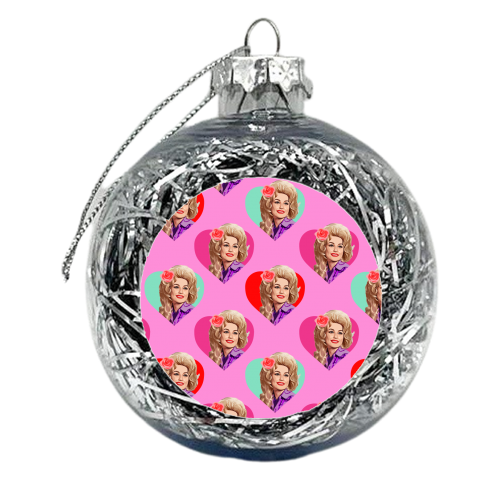 DOLLY HEARTS ON PINK - xmas bauble by DOLLY WOLFE