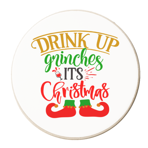 Drink up grinches it's Christmas - personalised beer coaster by haris kavalla