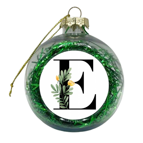 E Floral Letter Initial - xmas bauble by Toni Scott