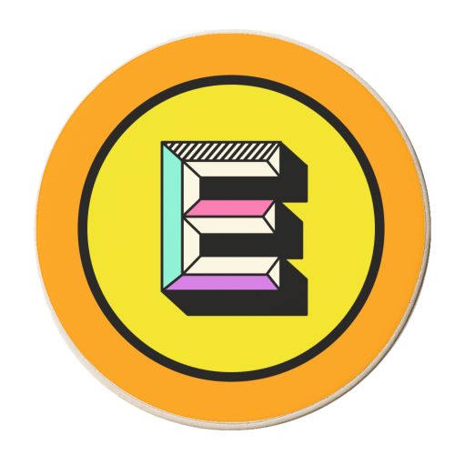 E - Initial Bright Colour Block Alphabet Letter Typography - personalised beer coaster by AbiGoLucky