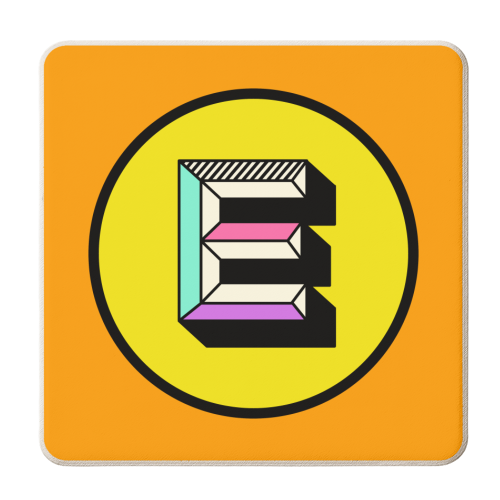 E - Initial Bright Colour Block Alphabet Letter Typography - personalised beer coaster by AbiGoLucky